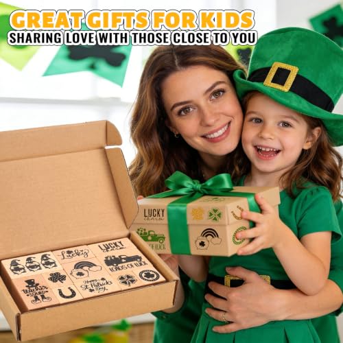 JarThenaAMCS 11 Pcs St. Patrick's Day Wooden Rubber Stamps Lucky Clover Shamrock Gnome Mixed DIY Craft Stamps for Irish Party Decor Scrapbooking Cards Making - style: St. Patrick's Day
