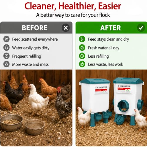 Chicken Feeder and Waterer Set, Chicken Coop Accessories with Hanging Chickens Poultry Feeder and Chicken Waterer Kit No Waste, 3 Gallon/26 Pounds, Blue - color: Blue, size: 12KG