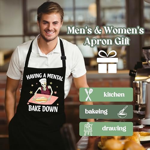 Having a Mental Bakedown Sourdough Apron for Women with Large Pockets - Funny Baking Aprons, Adjustable Kitchen Apron for Bread Making, Grilling - Unique Sourdough Gifts for Bakers & Moms - C15 - color: Having a Mental Bakedown 2