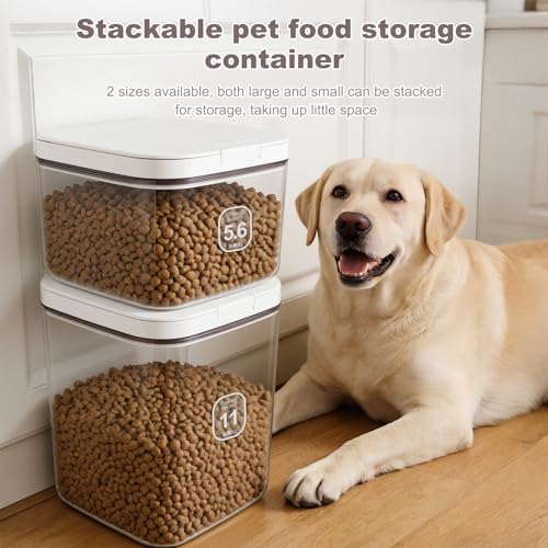 LEAWALK 5-8Lbs/5.92Qt/5.6L Airtight Dog Cat Food Storage Container and Pet Storage Bin BPA-Free. PET Clear Stackable Dog Treat Containers for Pet Food/Rice/Dry/Cereals/Flour/Sugar/Bread - color: White-5.6L-C