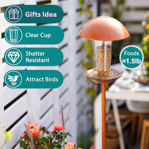 Metal Pole Stand Bird Feeder - 1.5lb Capacity | Durable copper finish, rust-resistant, attracts wild birds to yard, lawn, or garden, easy to install & fill, gifts for mom