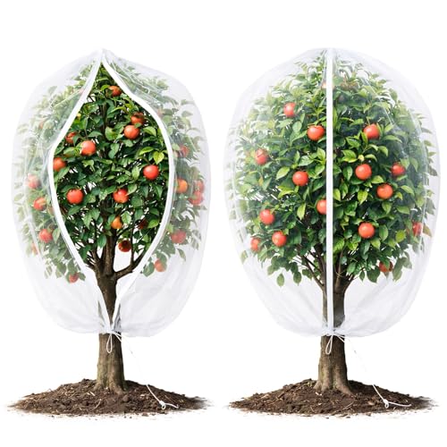 Fruit Tree Netting Cover with Zipper & Drawstring, 2 Packs 8ft x 8ft Insect Bird Barrier Netting for Garden Protection, Ultra Fine Mesh Garden Netting - size: 8 x 8 ft(2 Packs)
