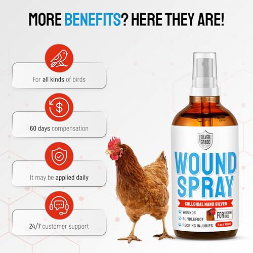 Wound Spray for Chicken – Birds & Chicken Antibiotics Alternative to Help with Pecking Sores, Bumblefoot, Cuts – Poultry Spray with Silver – GMOs Free – 4-Oz Bottle