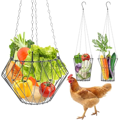 Hanging Chicken Feeder, Foldable Chicken Vegetable Fruits Feeder, Poultry Feeding Holder Basket with Hanging Chain, Veggie Treat Ball for Chicken Coop Accessories (1 Pack) - style: 1 Pack