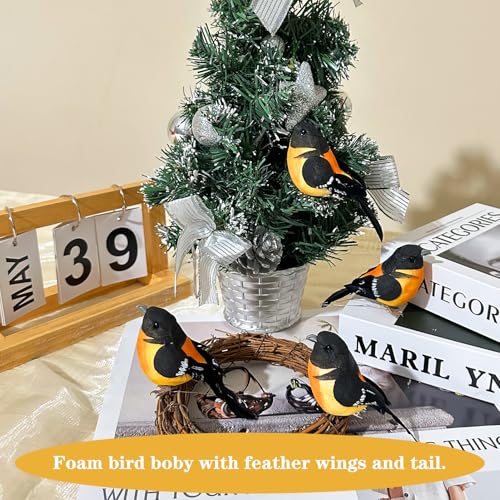 LWINGFLYER Artificial Birds Realistic Baltimore Oriole 2 Pack Clip on Foam Feathered Bird Ornaments Figurines for Christmas Tree Decoration Wreaths Crafts Party Home Decor - color: Baltimore Oriole