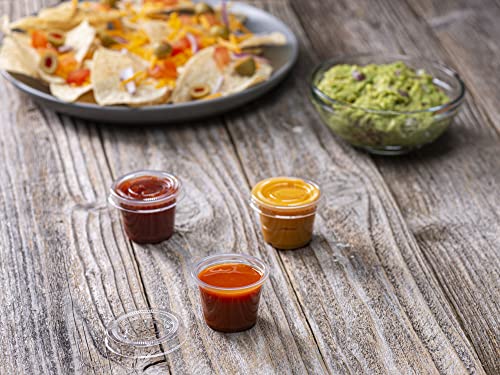 (1 oz - 100 Sets) Clear Diposable Plastic Portion Cups With Lids, Small Mini Containers For Portion Controll, Jello Shots, Meal Prep, Sauce Cups, Slime, Condiments, - color: Clear, size: 1 Ounce