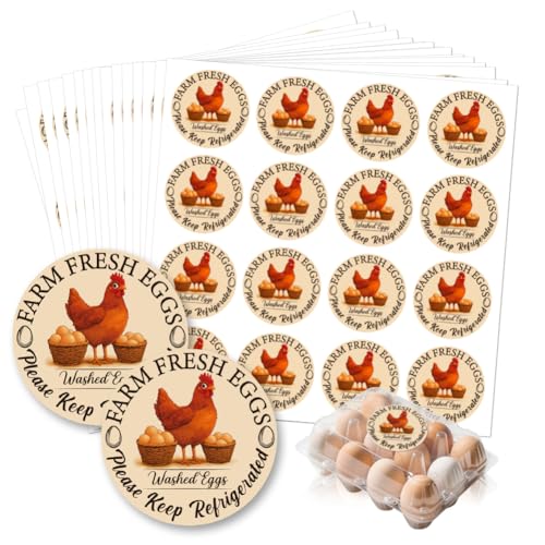 320 Pcs Farm Fresh Egg Carton Labels, Colorful Round Egg Handling Stickers Waterproof Self-Adhesive Egg Packaging Stickers for Box Container Carton Farm Supplies - color: Retro Style