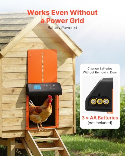 VEVOR Automatic Chicken Coop Door, Battery Powered Chicken Coop Door with Timer & Manual Setting, Anti-Pinch Security, Durable Aluminum Alloy, Chick Run Gate Opener with Waterproof Sealing, Orange - color: Orange, size: 13.8"L x 9.8"W x 2.9"H