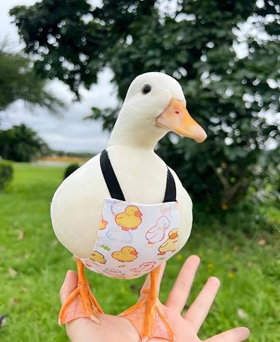Chicken Diapers for Hens, Roosters, Diapers for Ducks, Ducklings, Reusable Pet Diaper with Bow Ties Waterproof Poultry Nappies for Geese Pet Ducks-White Duck,L - size: L