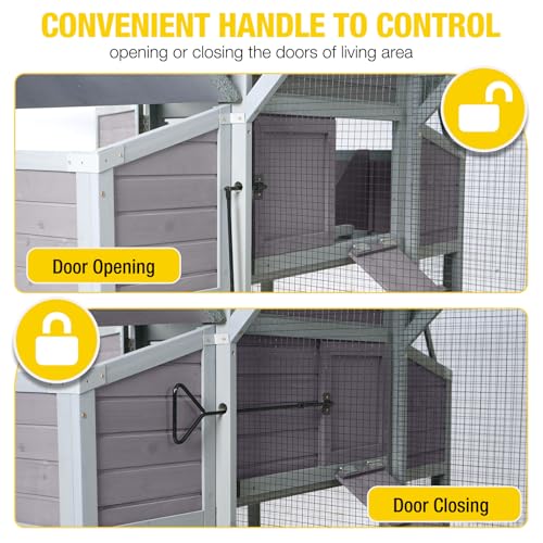 Aivituvin Extra Large Chicken Coop for 8-12 Chickens, Reinforced Outdoor Wooden Hen House with Run, 6 Nesting Boxes, Easy Clean Pull-Out Tray, Waterproof Asphalt Roof - Grey, 134.5"L x 33.5"W x 62.4"H - size: 134.5"L x 33.5"W x 62.4"H
