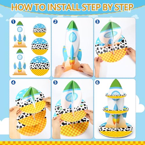 3 Tier Cartoon Story Party Decoration Cupcake Stand Cartoon Story Cupcake Tower Rocket Cake Holder Dessert for Birthday Party Baby Shower Dessert Table Decor Supplies - style: Toy