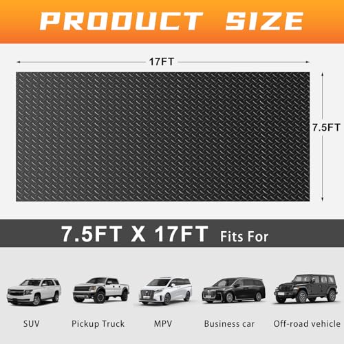 2.5mm Thickened 7.5Ft x 17Ft Garage Floor Mat Rubber Flooring Roll, Black | 127.5sqft Diamond Plate PVC Rubber & Vinyl Flooring Roll, Non-Slip Floor Protector Mat for Garage Warehouse Basement Trailer - size: 7.5Ft x 17Ft--Black