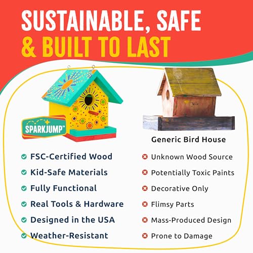 Jr Bird House Kit, DIY Cedar Wood Birdhouse for Outdoors with Paint | Fun for Kids & Adults, Bird House Making Kit for All Ages (1-Pack)
