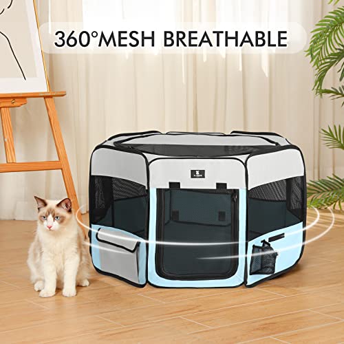 X-ZONE PET Dog Playpen Portable Pet Play Pens for Puppies, Cat, Rabbit, Chicks, Foldable Exercise Play Tent Kennel Crate, Indoor/Outdoor Travel Camping Blue Small - color: Blue, size: Small