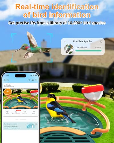 Bird Feeder with Camera, 2K HD Camera Birds Feeder with AI Bird Recognition, Solar Powered Smart Birdfeeder with Bath, App Control, Color Night Vision, Gift Box Package, Easy Install - color: Dark Green, size: Bath