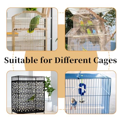 Daoeny 2PCS Bird Cage Seed Catcher, Large Bird Cage Cover, Adjustable Soft Airy Nylon Mesh, Birdcage Cover Skirt Seed Guard for Parrot Parakeet Macaw Round Square Cages (Black & White Daisy) - color: Black & White Daisy