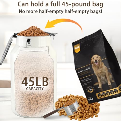 Dog-Cat Food Storage Container 45 lb/48 Qt, Large Stainless Steel Pet Food Bin with Airtight Lid & Scoop Included, Durable 304 Metal Storage for Dogs & Cats - size: 48Qt