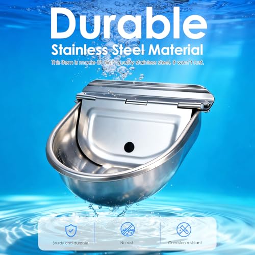 Metal Automatic Chicken Waterer, Duck Waterer No Mess | Stainless Steel Outdoor Wall Mounted Chicken Water Dispenser with Float Valve, Hose and Drain Plug for Chicken Coop