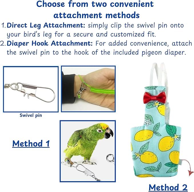Pigeon Diaper Harness and Bird Leash Set, Birds Diapers for Pigeons and Stretch Leash Pigeon Harnesses, Diapers for Cockatiel Parrot Parakeet, Macaw Harness and Leashes, Pants (M-Yellow)