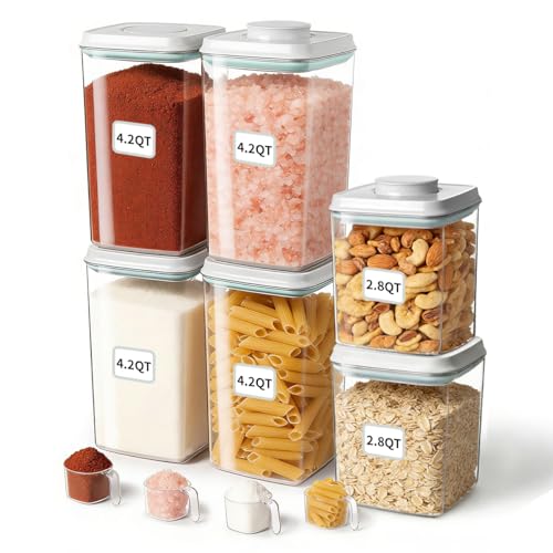 Airtight Food Containers Set with One-Touch Lid, Mixed Size Set (2.8 Qt *2+ 4.2 Qt *4) with Scoop, Stackable Jars for Complete Kitchen Organization - color: 4.2QT*4 + 2.8QT*2
