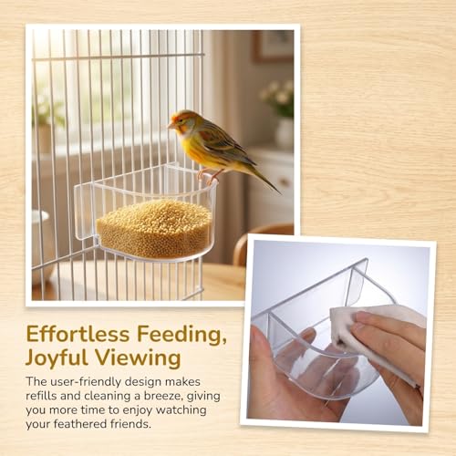 2pcs Bird Cage Food Feeder: Clear Thick Semicircle Seed Water Trough Cups - Small Animal Dish Container Box for Birds Pigeon Chicken, Transparent Cage Accessories, 4X3.2X2in