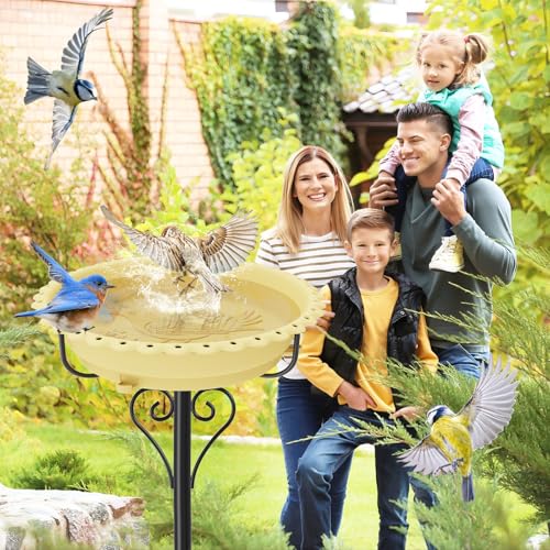 Bird Bath for Outside,12" Plastic Removable Bowl,Beige | Heavy Duty Metal 5 Prongs Base,Easy CLean,Weather-Resistant,Rust-Proof,40" Freestanding Birdbath for Garden Patio Yard Lawn - color: Beige-Freestanding