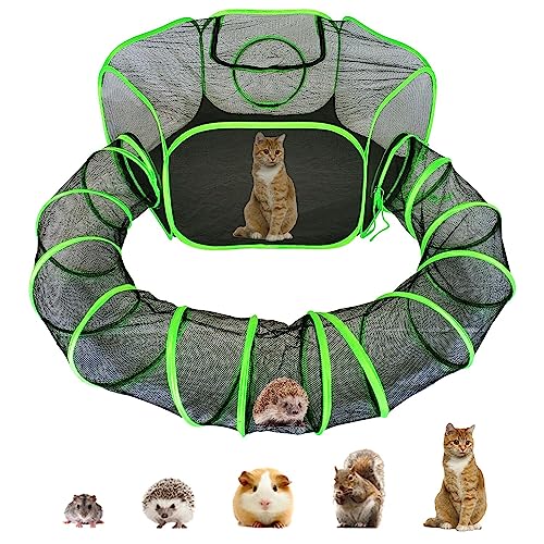 Small Animal Playpen Guinea Pig Hedgehog Cage Rabbit Cage with Fun Surround Tunnel Breathable & Transparent Pop Open Exercise Yard Fence with Top Cover Anti Escape - color: Upgrade