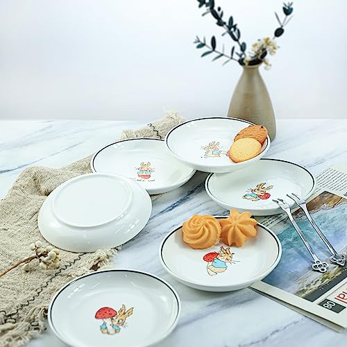 Cute Cartoon Animals Pattern Ceramic Sauce Dishes, Seasoning Dishes, Sushi Soy Dipping Bowls, Appetizer Plates, Dessert Plates, Little Cat Bird Feeding Bowls, Set of 6-Rabbits-5 Inch - color: Rabbits, size: 5 Inch