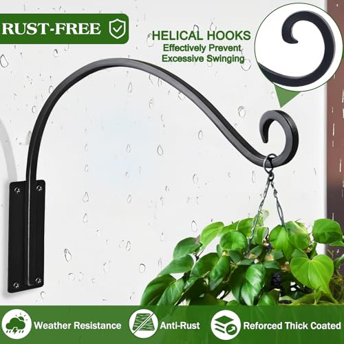 Heavy Duty 16 Inch Plant Hangers Bracket Outdoor 2 Pack Hanging Plant Hook | 60LBS Capacity, Rust-Proof Metal Wall Hook, Enhanced 6-Hole Base, For Hanging Plants, Bird Feeder, Wind Chime, Flower Baskets - size: 16in-2PCs