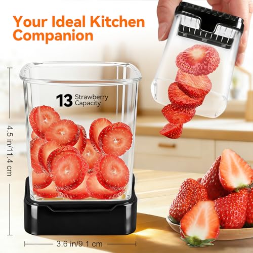 Fruit Slicer Cup for Strawberry, Banana, Hard-Boiled Egg - Detachable Cutter with Push Plate - 304 Stainless Steel Blade - Rapid & Safe Slicing Kitchen Gadget for Quick Meal Prep (Black) - color: Black