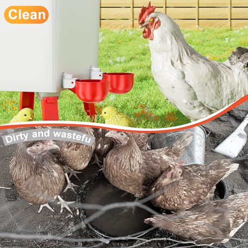 Automatic DIY Chicken Water Cup, Chicken Waterer Cups 6 Pack | Chicken Flock Waterer Cups with 3/8'' Hole Saw for Bucket, Trough, Easy Install