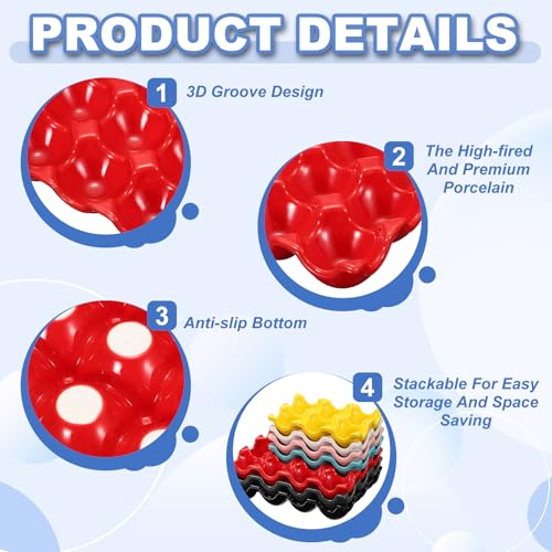 uxcell Ceramic 6 Cups Egg Tray Holder, Porcelain Eggs Container for Home Countertop Kitchen Storage Refrigerator Fridge Decorative Serving Display, Red - color: Red
