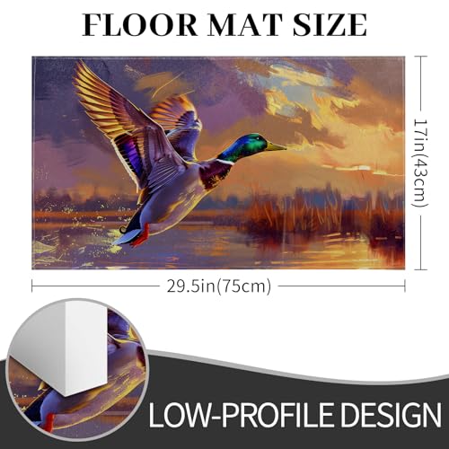 Flying Duck Doormat 17x29.5 Inch, Colorful Sunset Wetland Scene Indoor Door Mat, Wildlife Bird Hunting Non-Slip Welcome Rug Gifts for Living Room, Kitchen, Bedroom,Farmhouse Decor - color: Duck