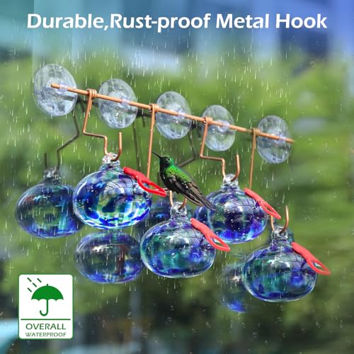 Pozfun Set of 3 Hummingbird Feeders for Outdoors Hanging,Hand-Blown Glass Hummingbird Feeder with Silicone Feeding Perch,Never Leak,Gardening Gifts for Woman Man - color: Dark Blue