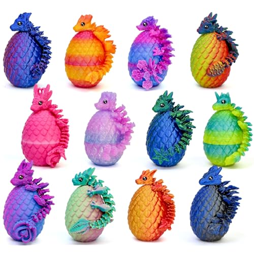 12pcs 3D Printed Dragon Eggs, 3D Dragon Eggs with Dragon Inside,Prefilled Easter Dragon Egg with Articulated Dragon Toy,for Easter Basket Stuffers Party,Desktop Decoration (3D Printed Egg) - color: 12pcs