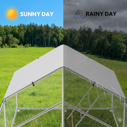 Large Chicken Run 10 x 9.9 x 6.4 FT Chicken Coop with Cover | Reinforced frame, Walk-in Chicken Coop, Roosting Perch, Waterproof Cover, Side Hardware Cloth, Backyard & Farm Use - size: 119.0"L x 119.0"W x 78.0"H
