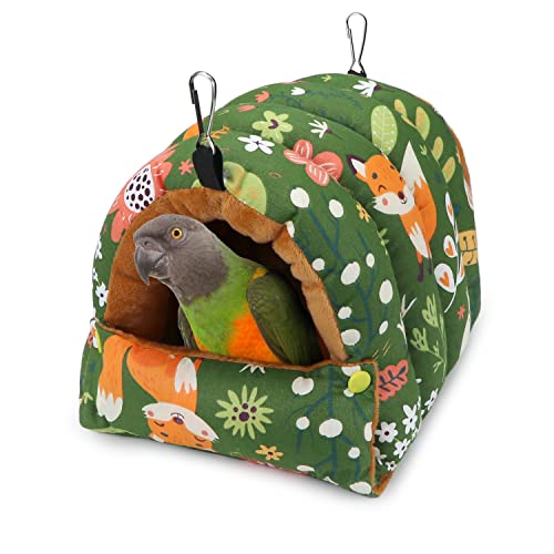Wontee Bird Nest House Winter Warm Snuggle Hut Bird Bed Hanging Hammock for Parrots Budgies Parakeets Caique Senegal Cockatiels Conures (Medium, Green) - color: Green, size: Medium