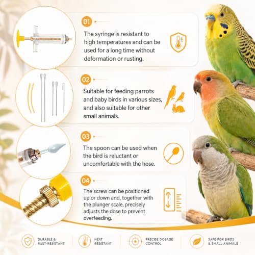 16 pcs Baby Bird Feeding Syringe Set - Bird Hand Feeding Syringe Set, Baby Birds Feeder with 20ml Feeding Syringes, Birds Feeder Scoop, Soft Tubes for Parakeets & Cockatiels (Yellow) - color: Yellow