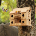 Wooden Bird Houses for Outside, 10 Holes Multi-Chamber Bird House, 1.37" Entrance Hole for Small Birds, Decorative Outdoor Bird Nesting Box