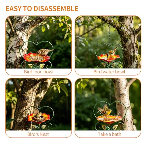 Hanging Bird Bath Hanging Bird-Feeder,Outdoor Metal Bird Feeder,Bird Bath with Chains, Hanging Bird Feeders for Outdoors,Hanging Bird Water & Feeder Bowl,Bird Water Bowl for Garden Yard Decor