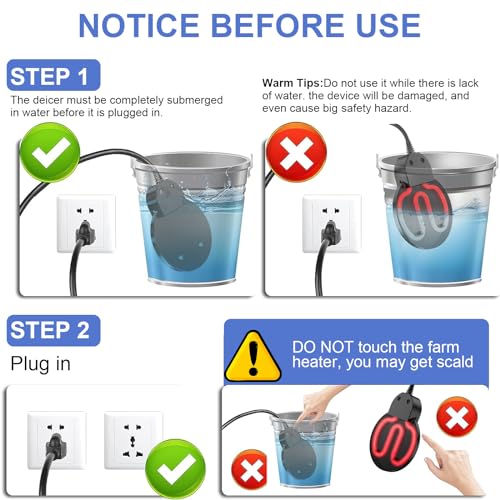 500W De-icer Submersible Bird Bath Heater - Ideal for Livestock, Poultry, Horses, Cows, Birds, Chicken Waterers - Winter Use - Aluminum Cast for Efficiency