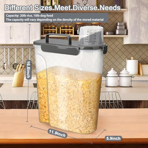 Rice Storage Containers, 20 LB Rice dispenser with Pouring Spout Large Bin for Flour, Pasta, Grain and Baking, Pet Dog Cat Bird Food Container Grey - color: 20lb grey