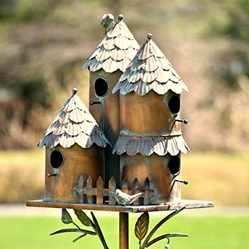 Large Copper Colored Multi-Birdhouse Stakes, Room for 4 Bird Families in Each ASIN: B09QHC67VL (Cylinders with Fence) - style: Cylinder Homes with Fence