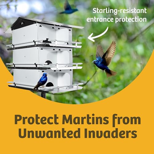 Birds Choice Premium Aluminum Purple Martin House – 12 Room, 3 Floor Birdhouse with Starling Resistant Entrance Holes, Ventilated Roof & Easy Cleaning, Unassembled | Starling Resistant Entrance Holes, Ventilated Roof for Cooler Nests, Easy Cleaning Access