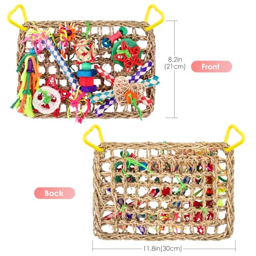 KATUMO Bird Toys, Large Bird Foraging Wall Toy, Woven Climbing Hammock Mat | Natural Grass Mat, Edible Seagrass, Colorful Chewing Toys, Suitable for Lovebirds, Finch, Parakeet, Budgie, Conure, Cockatiel - style: Stars