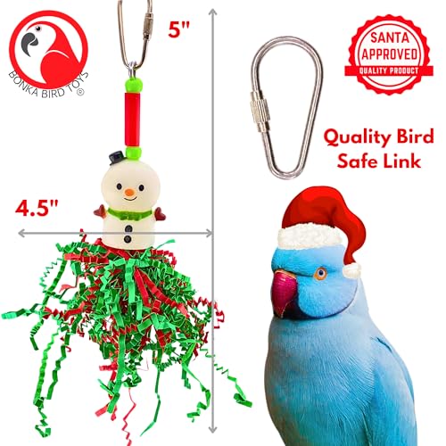 Bonka Bird Toys 3003 Christmas Snowman Crinkle 5" x 4.5" Plastic and Paper Bird Toy for Parakeets Lovebirds Cockatiels Parrotlets Senegals Quakers and Small Birds Cage Chew Shred Toy