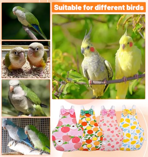 4 Pcs Parrot Diaper, Reusable Cockatiel Diaper with Waterproof Inner | Cotton Bird Clothes Diaper for Parakeet Cockatiel Mini Chicken Duck (4.7 x 2.8 In)