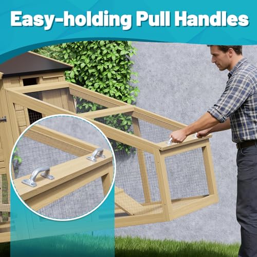 Chicken Coop Wheels Kit, 2 Pack Caster Wheels with Lift System & Pull Handles, Easy Move Your Chicken Cage, Chicken Tractor & Poultry House, Portable Chicken Coop Accessories