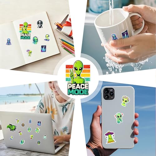 100 PCS Alien Stickers Pack, UFO Cosmic Space Galaxy Adults Teens | Vinyl Waterproof Decals for Car Laptops Water Bottle Scrapbooks Skateboards Journal PC Funny Gifts for Boys Men Travel Gears - color: Alien Stickers
