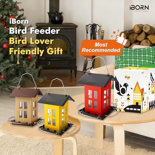 iBorn Bird Feeder House, Metal Bird Feeders for Outdoors Hanging,Double-Sided Metal Hanger & Weatherproof, Easy to Clean & Refill, 2.2 Lbs Capacity, Yellow - color: Yellow